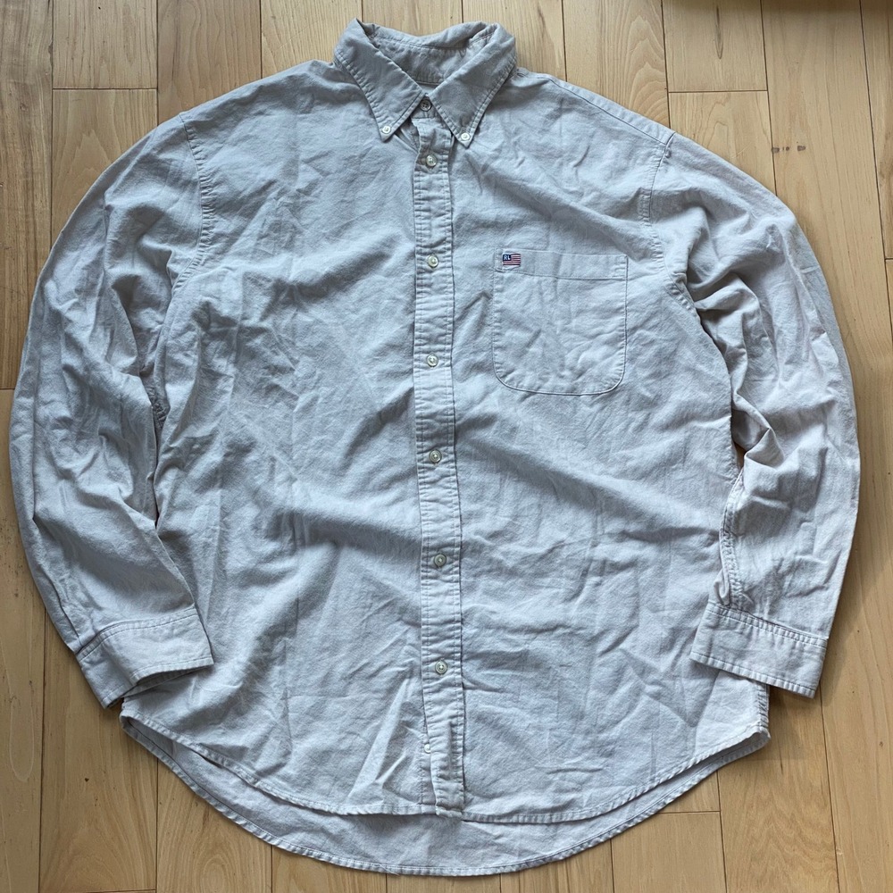 Polo Ralph Lauren Y2K Tan Button Down American Flag Embroidered Shirt - Large